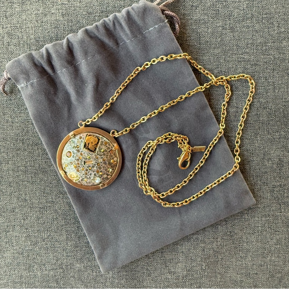 TAT2 DESIGNS Steampunk Bando Gold Coin Necklace Swarovski Crystal Silver Pendant